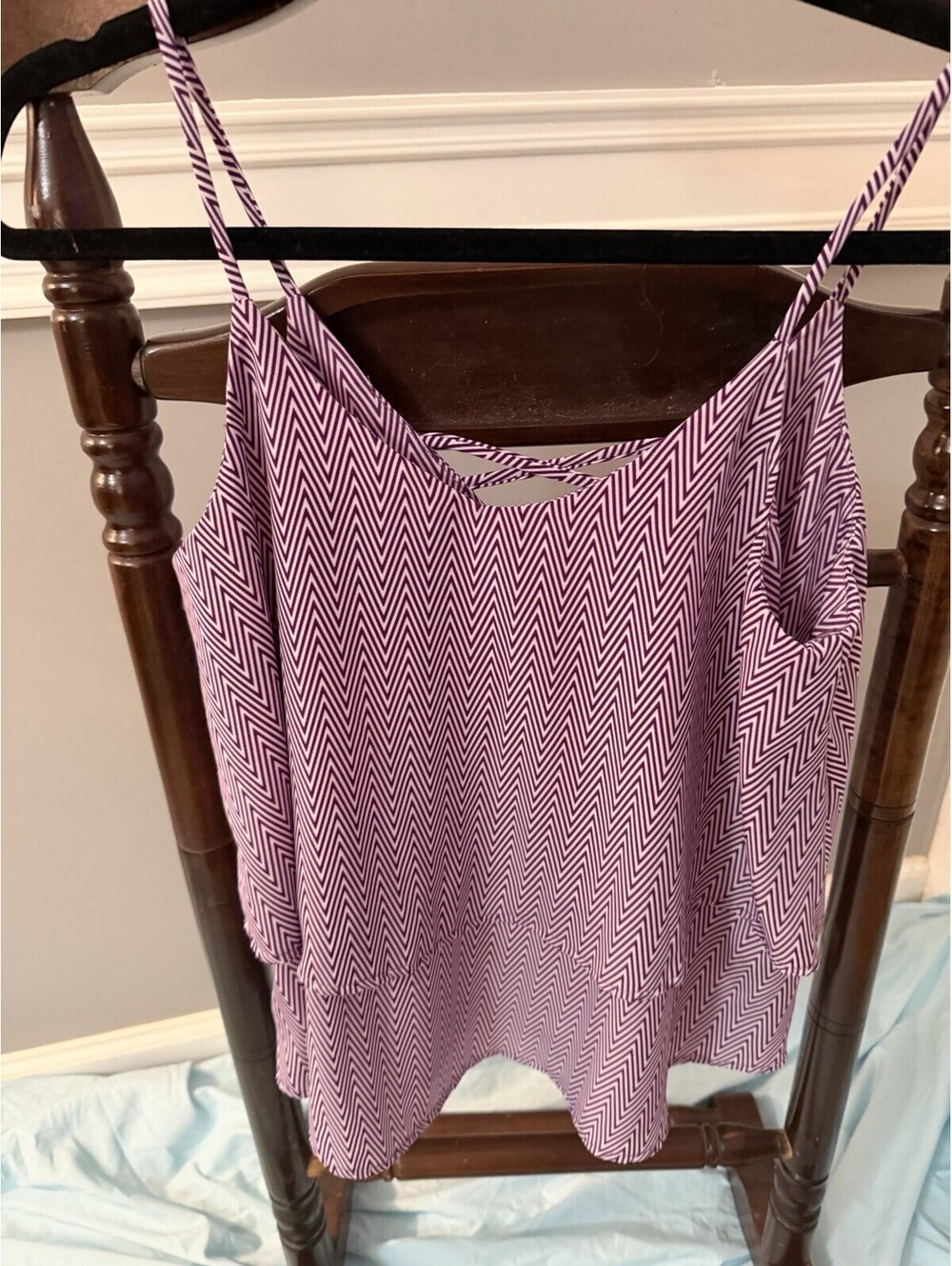 Miami  Purple & White Chevron Print Thin Straps Ruffle